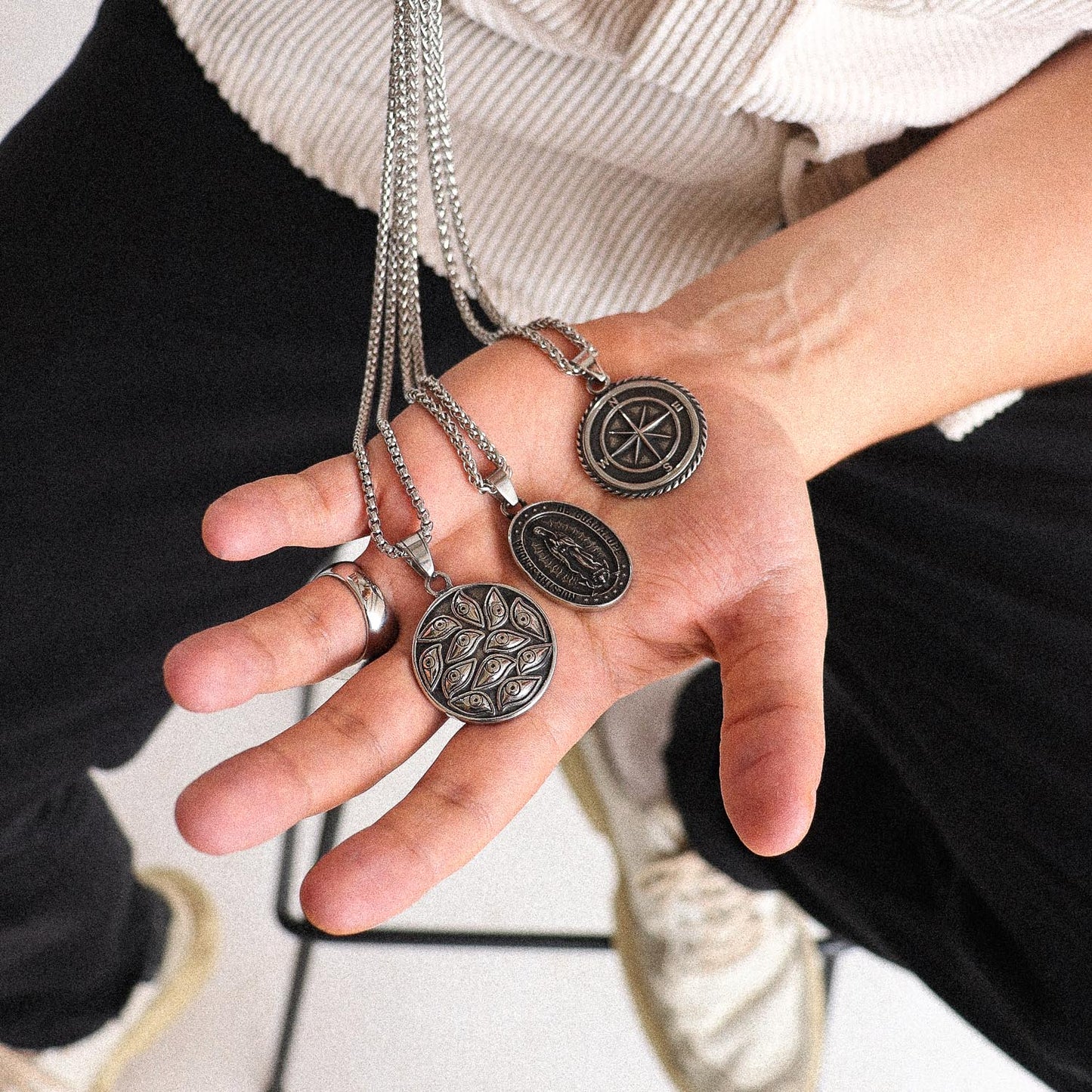 Silver Compass Pendant Necklace