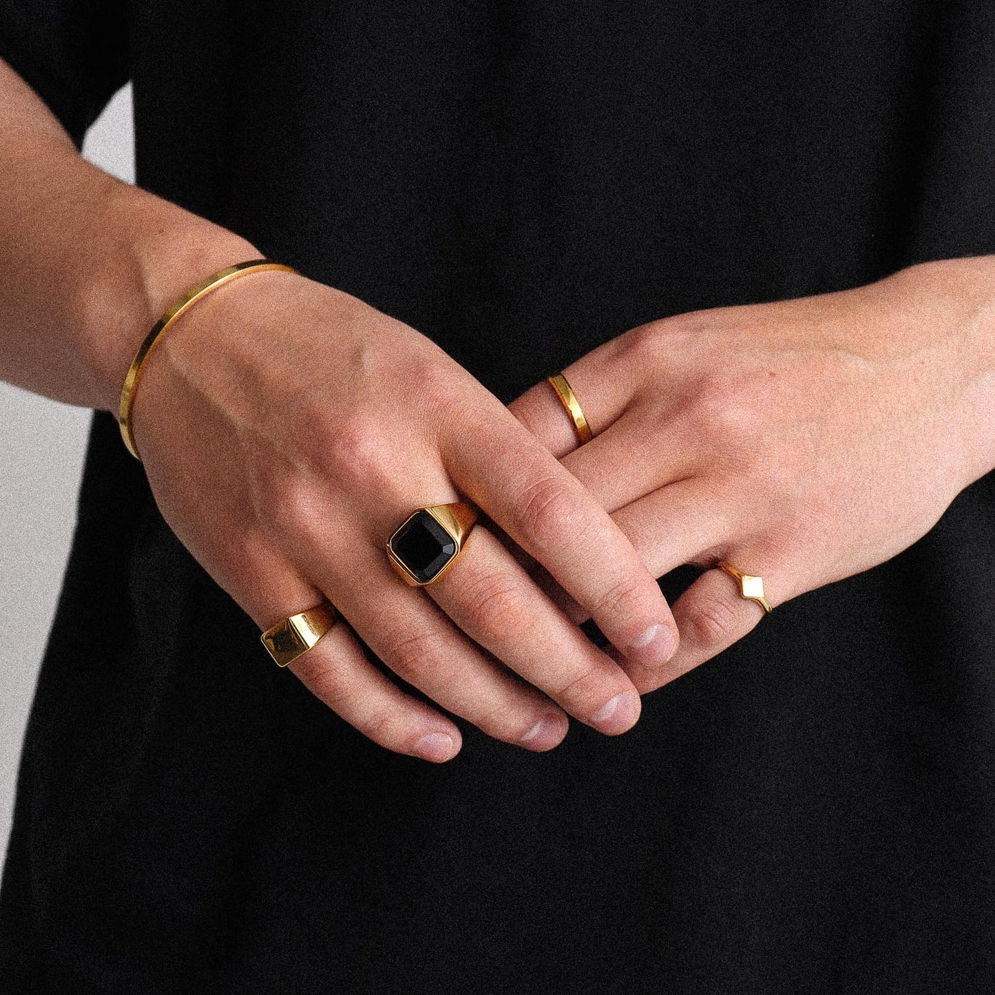 Gold Square Black Stone Signet Ring