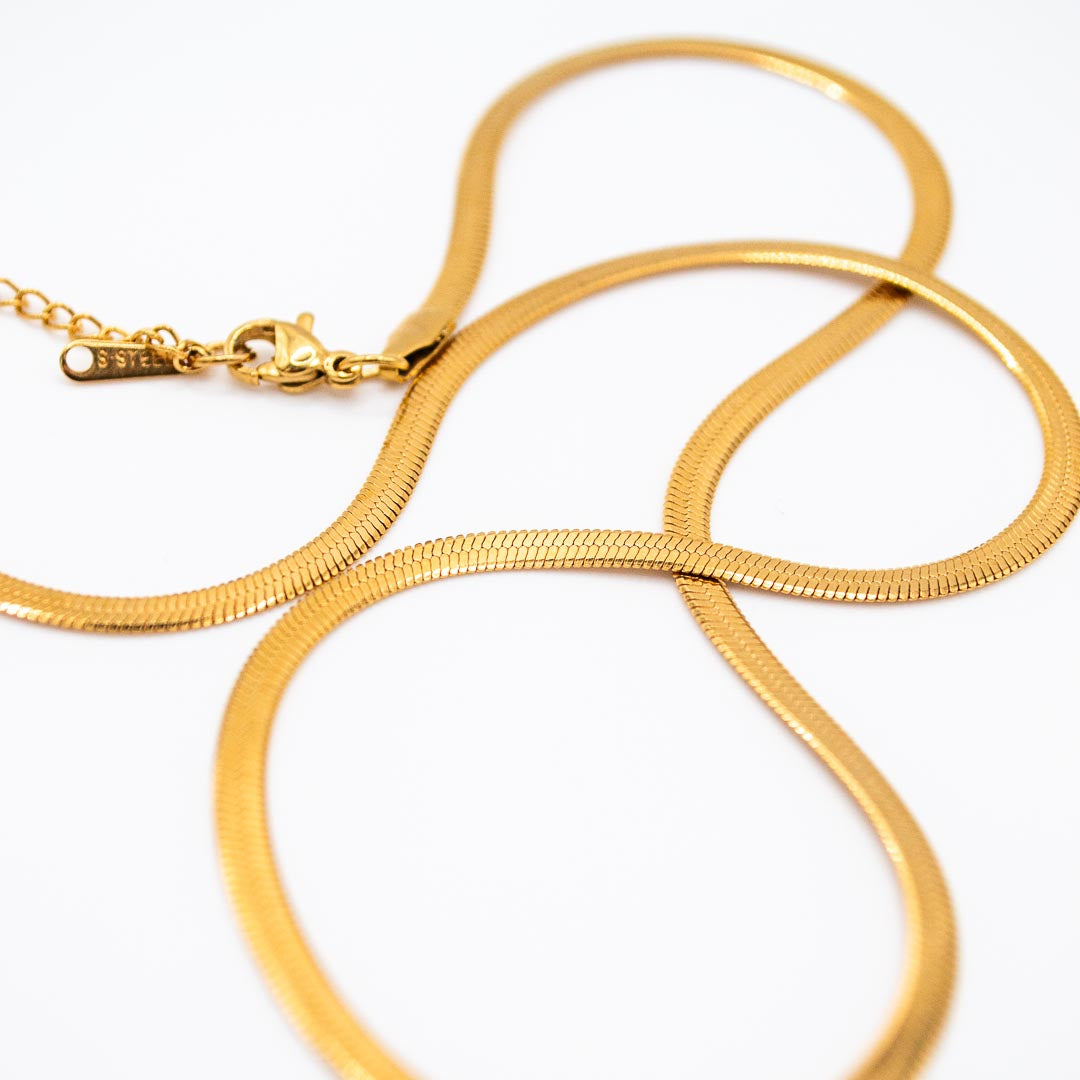 Gold Flat Herringbone Snake Chain 4mm