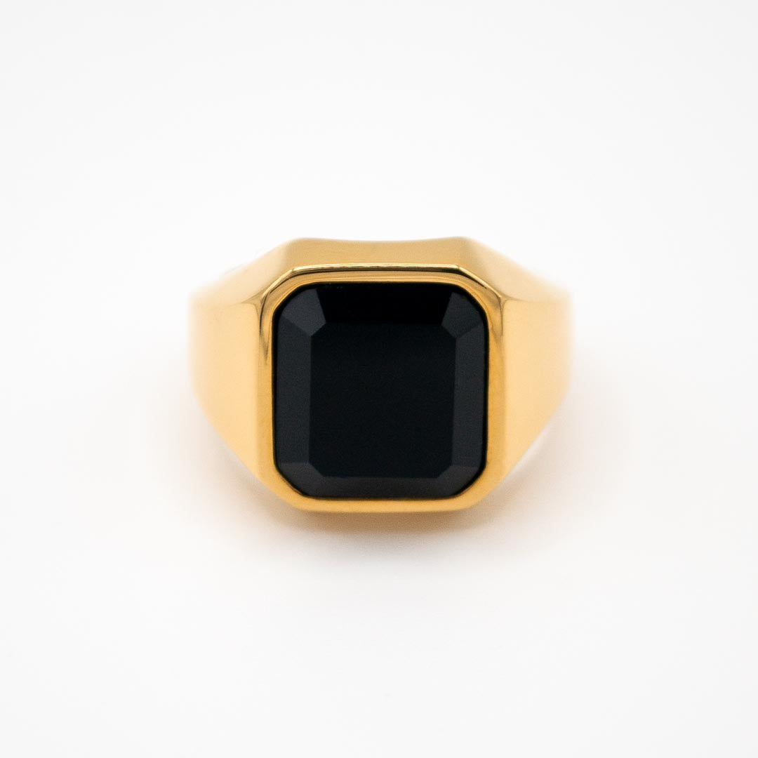 Gold Square Black Stone Signet Ring