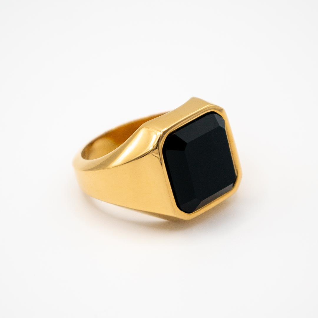 Gold Square Black Stone Signet Ring