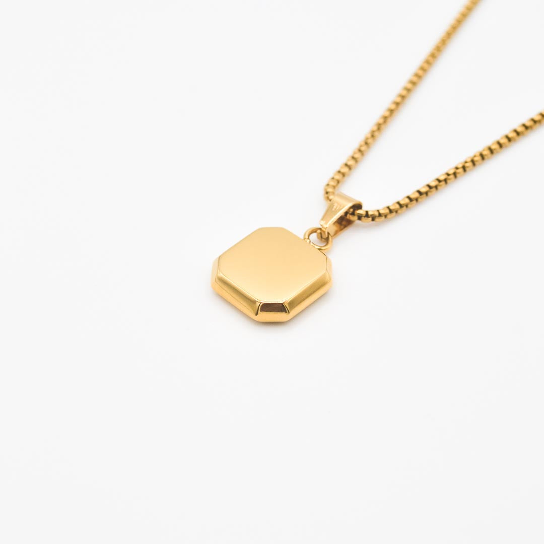 Gold Square Stone Pendant Necklace - Black