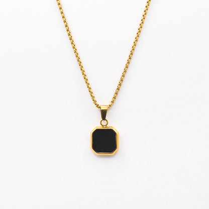 Gold Square Stone Pendant Necklace - Black