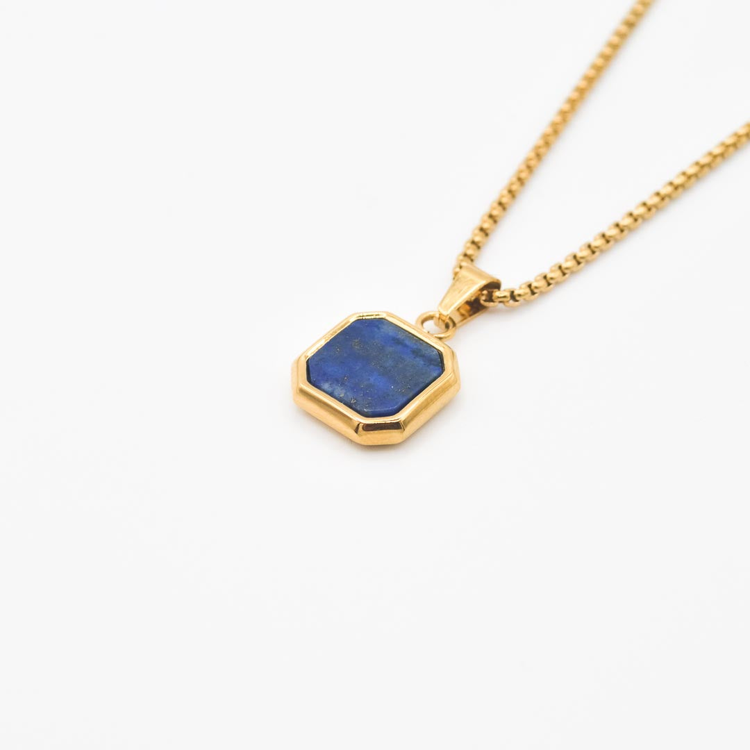 Gold Square Stone Pendant Necklace - Blue