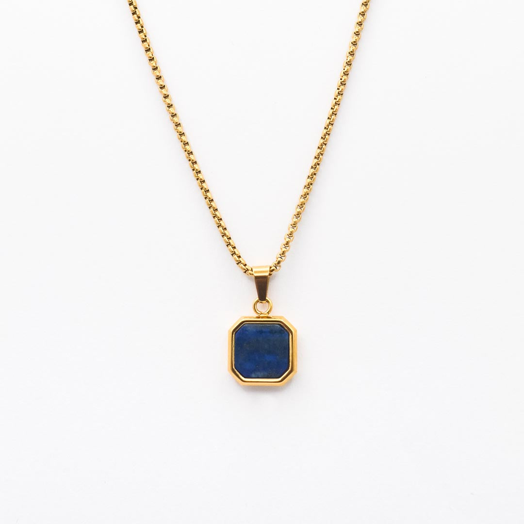 Gold Square Stone Pendant Necklace - Blue