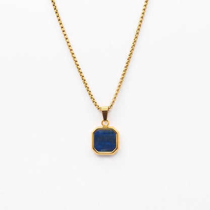 Gold Square Stone Pendant Necklace - Blue