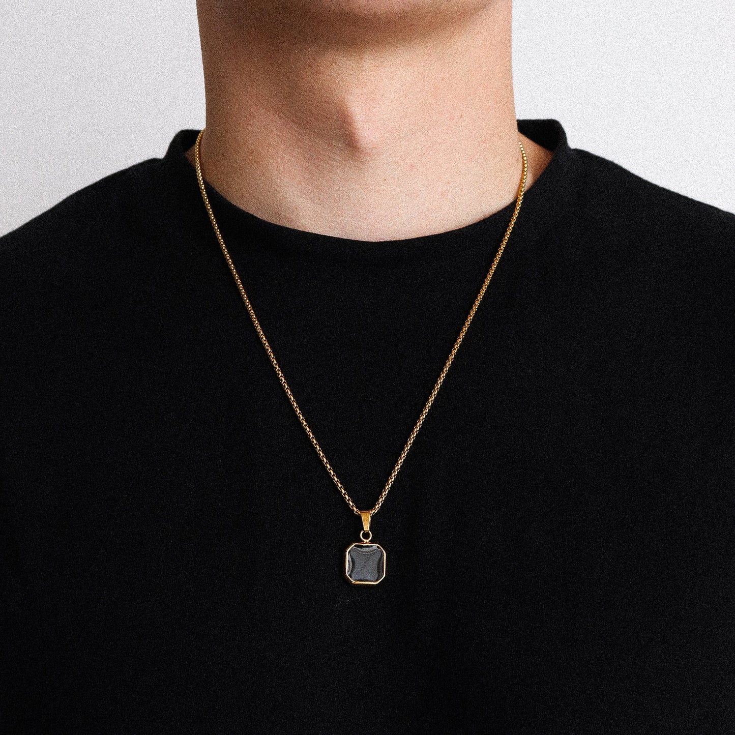 Gold Square Stone Pendant Necklace - Black