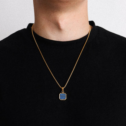 Gold Square Stone Pendant Necklace - Blue