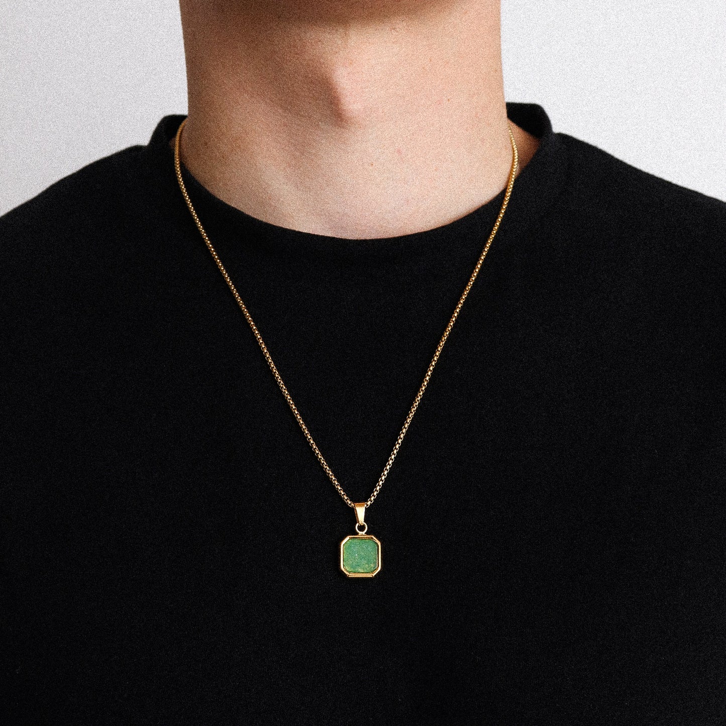 Gold Square Stone Pendant Necklace - Green