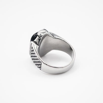 Silver Rectangle With Scales Ring - Black