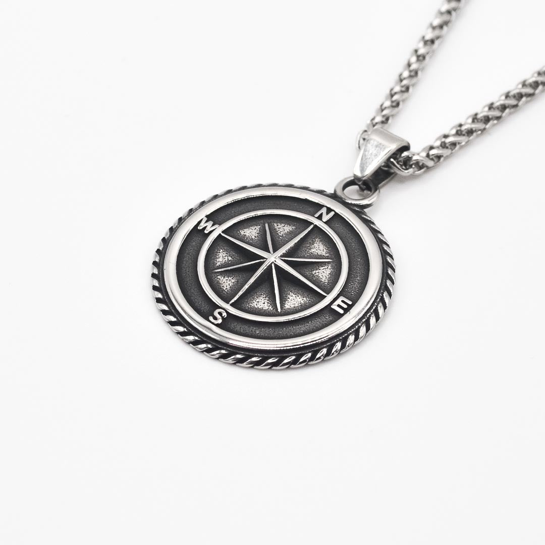 Silver Compass Pendant Necklace