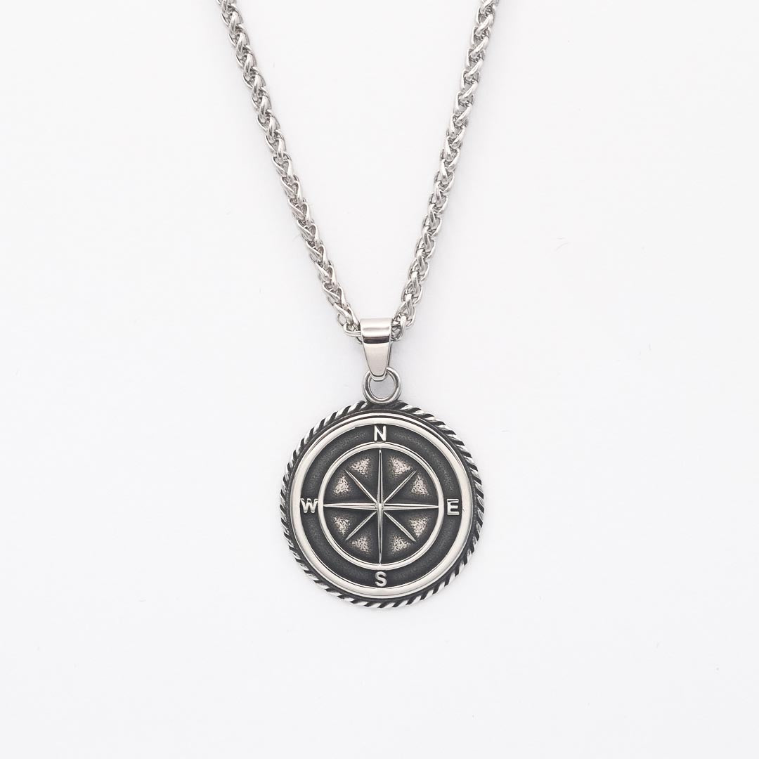 Silver Compass Pendant Necklace