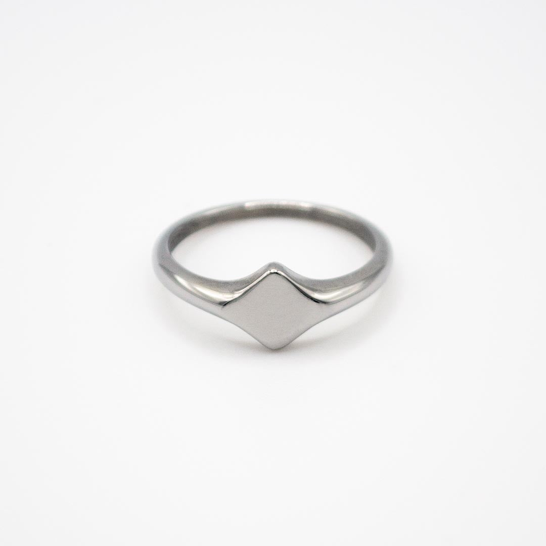 Silver Diamond Signet Pinky Ring