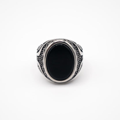 Silver Oval Decorative Ring - Black