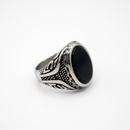 Silver Oval Decorative Ring - Black