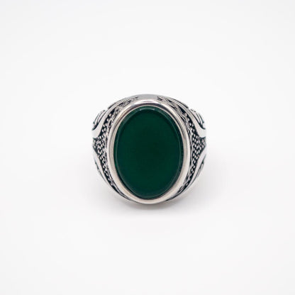 Silver Oval Decorative Ring - Green