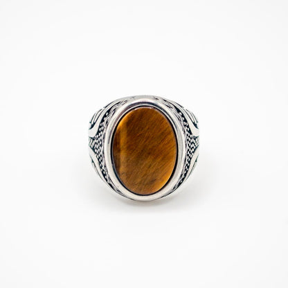 Silver Oval Decorative Ring - Tiger's Eye