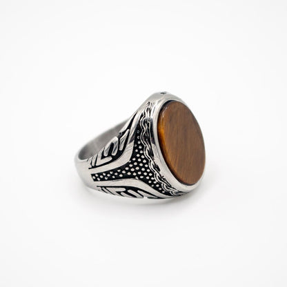 Silver Oval Decorative Ring - Tiger's Eye