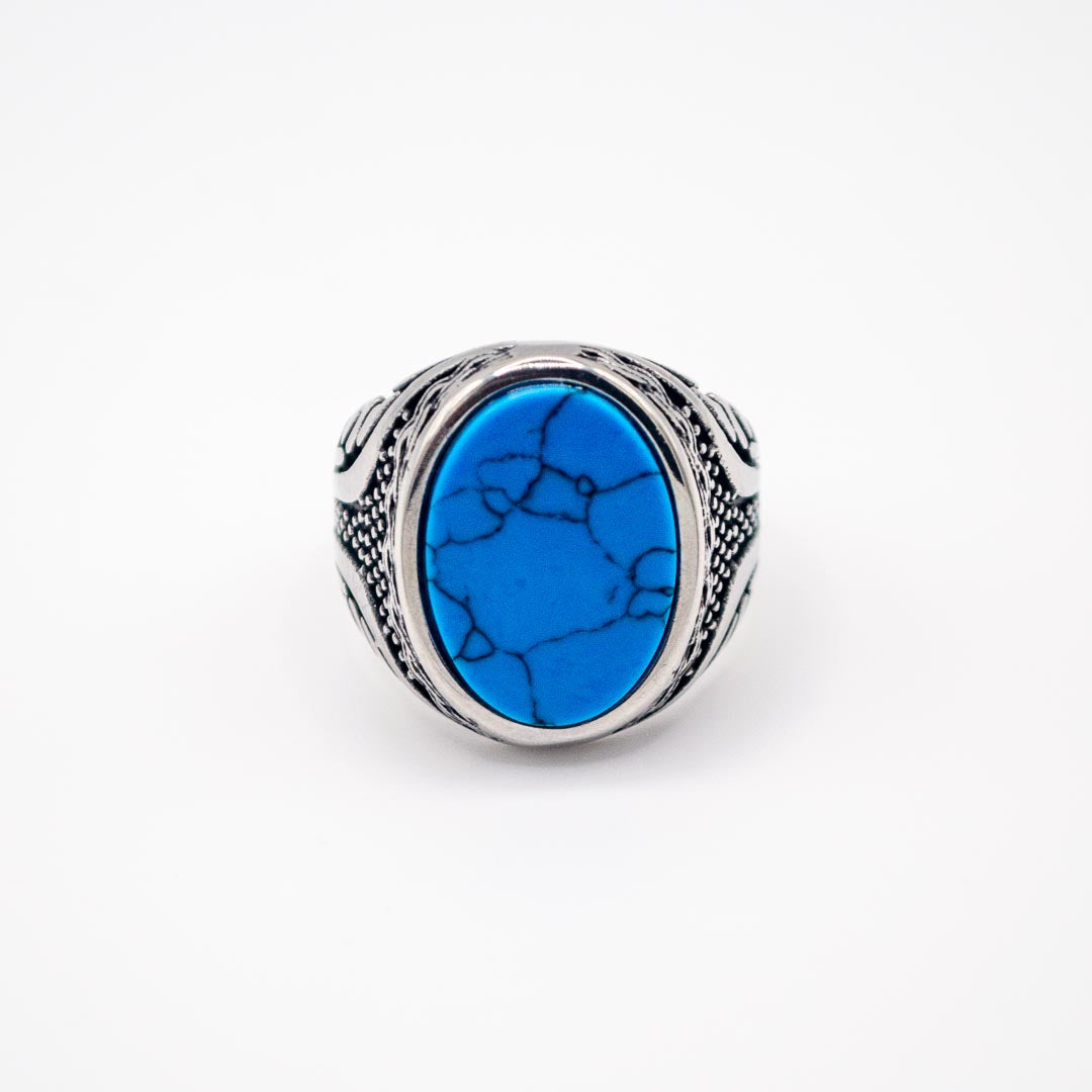 Silver Oval Decorative Ring - Turquoise