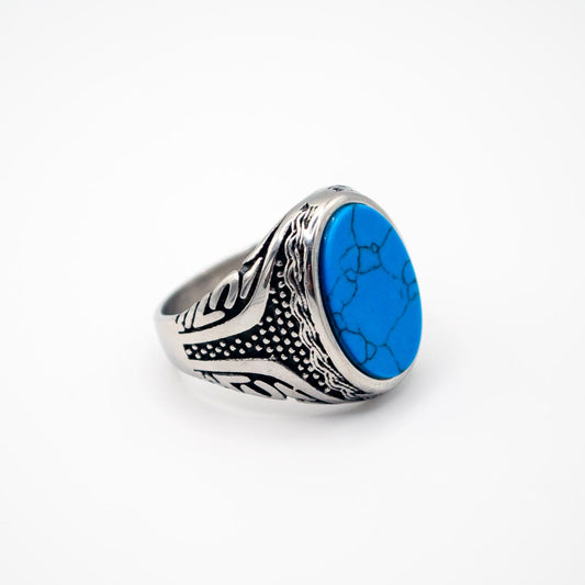 Silver Oval Decorative Ring - Turquoise