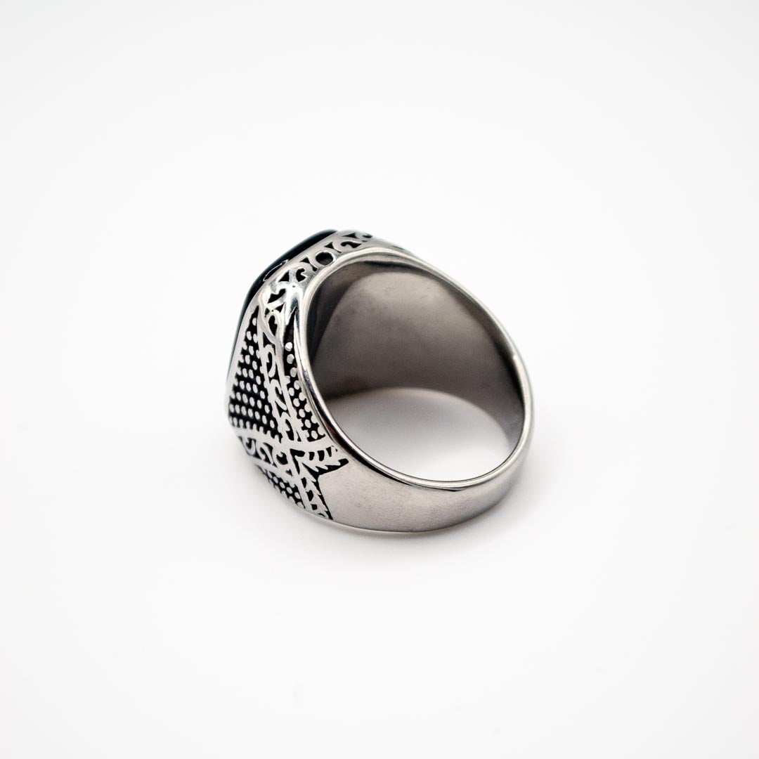 Silver Rectangle Decorative Ring - Black