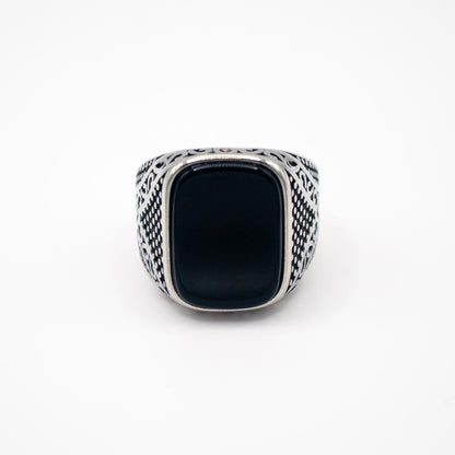 Silver Rectangle Decorative Ring - Black