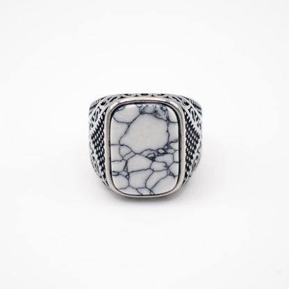 Silver Rectangle Decorative Ring - White Marble