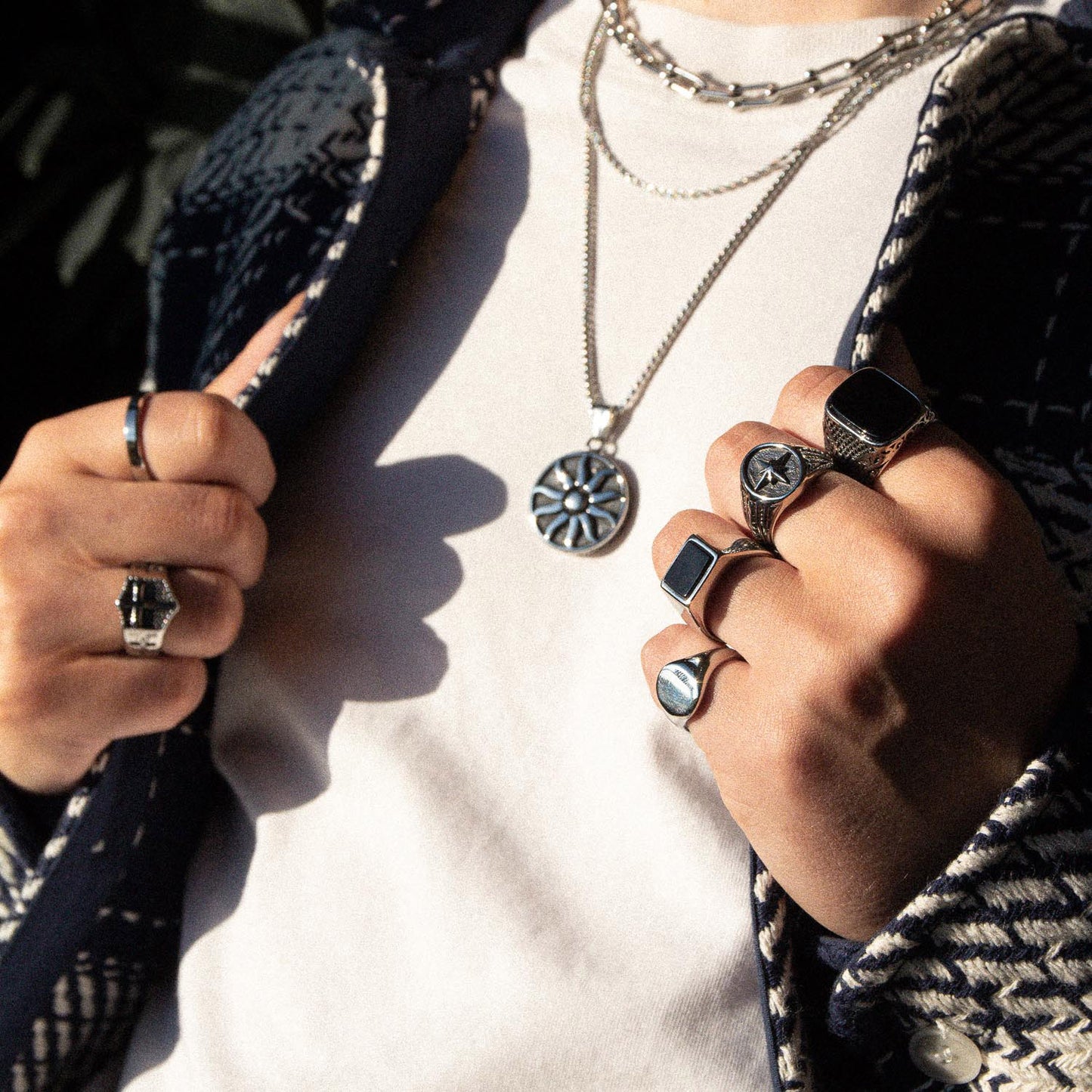 Silver Rectangle Black Stone Signet Ring