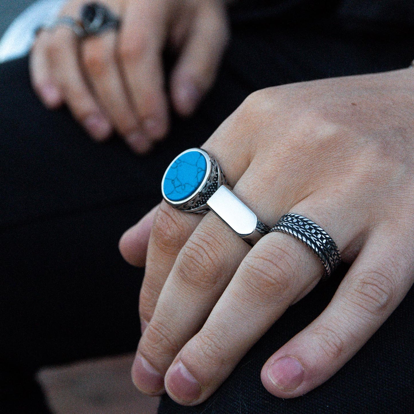 Silver Oval Decorative Ring - Turquoise