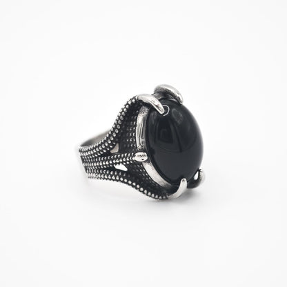 Silver Snake Mouth Ring - Black