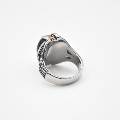 Silver Snake Mouth Ring - Tiger's Eye