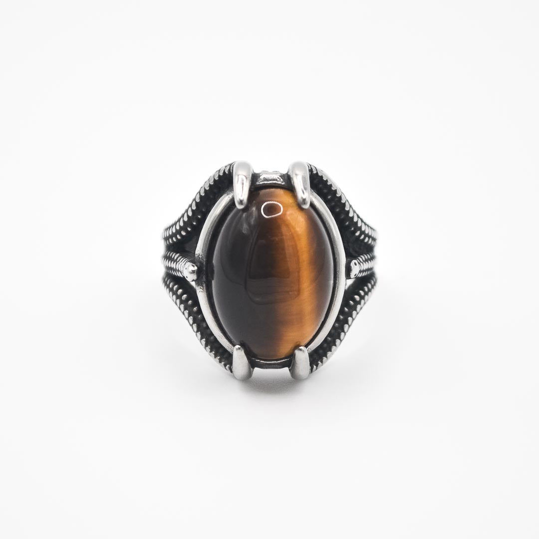 Silver Snake Mouth Ring - Tiger's Eye