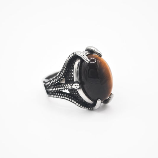 Silver Snake Mouth Ring - Tiger's Eye