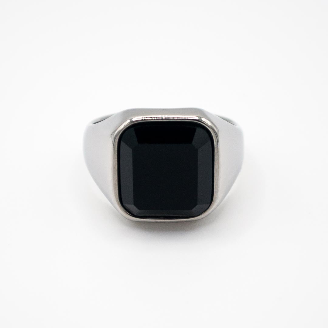 Silver Square Black Stone Signet Ring