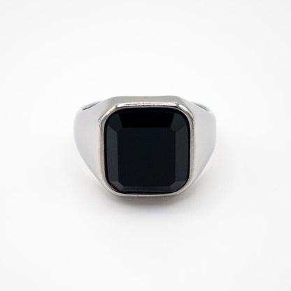 Silver Square Black Stone Signet Ring