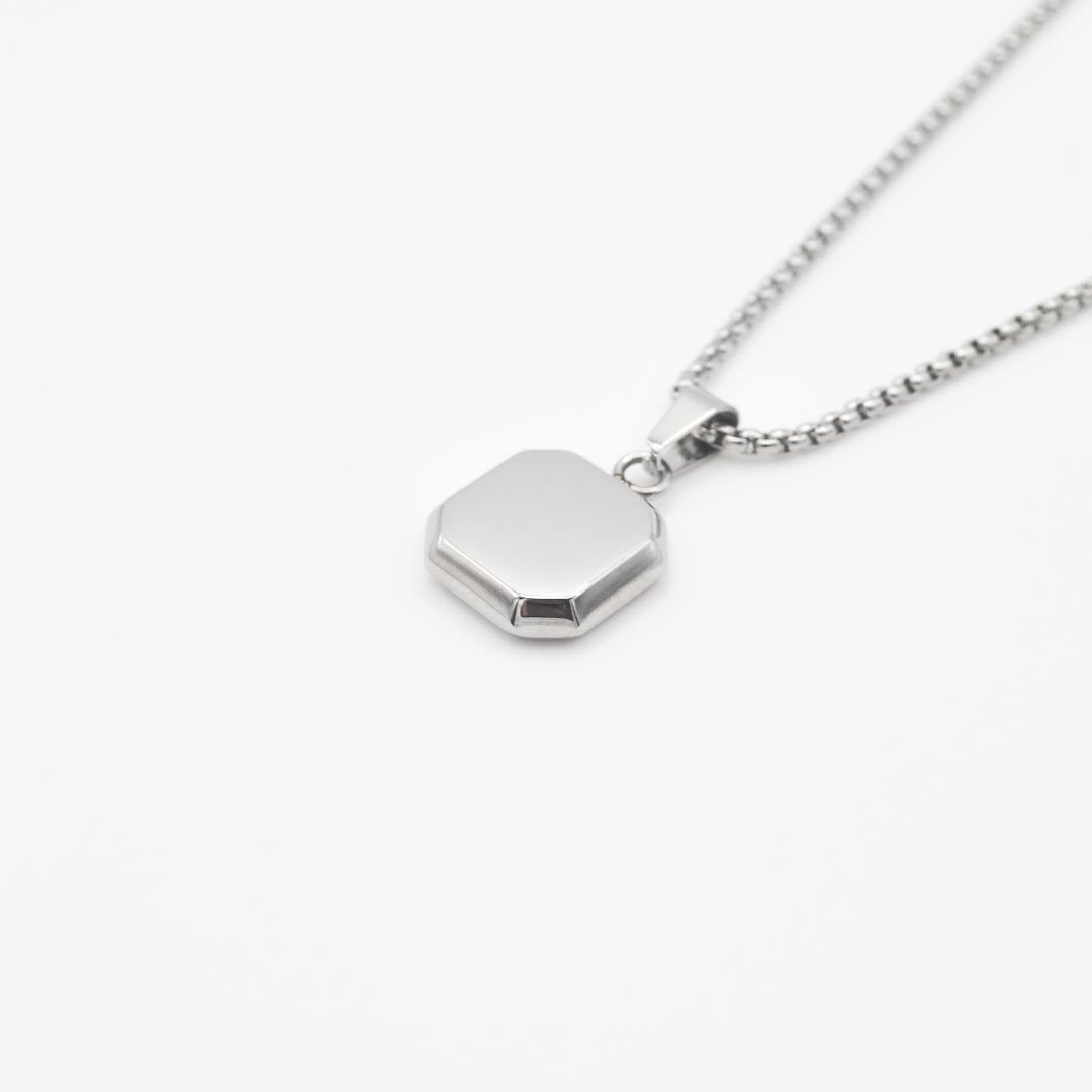 Silver Square Stone Pendant Necklace - White