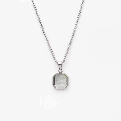 Silver Square Stone Pendant Necklace - White