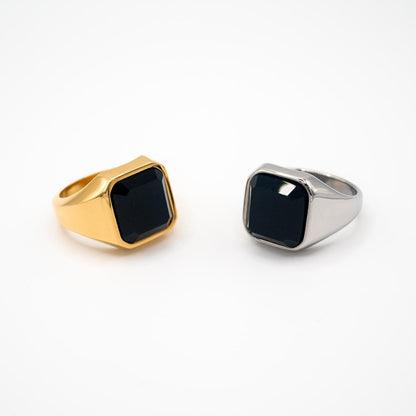 Gold Square Black Stone Signet Ring