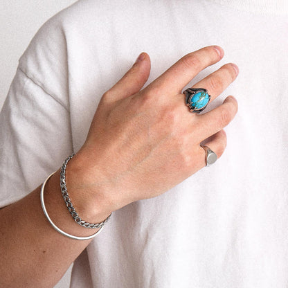 Silver Snake Mouth Ring - Turquoise